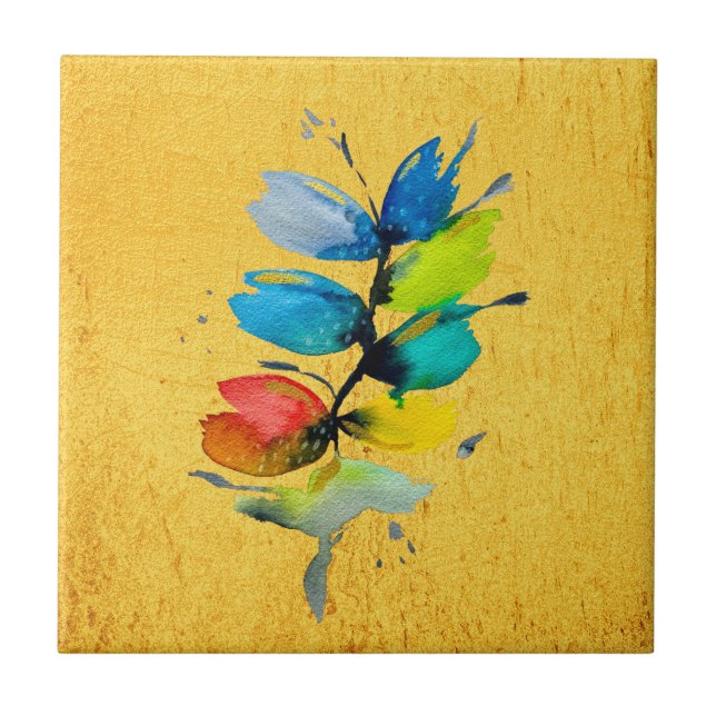 Farbige Wasserfarbe lose abstrakt blumenreich Fliese (Vorderseite)