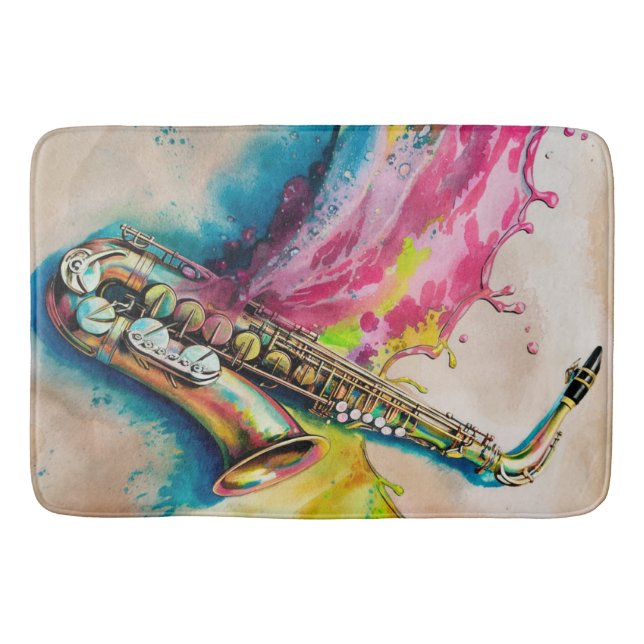 Farbige Wasserfarbe Saxophon Splash Badematte (Vorderseite)