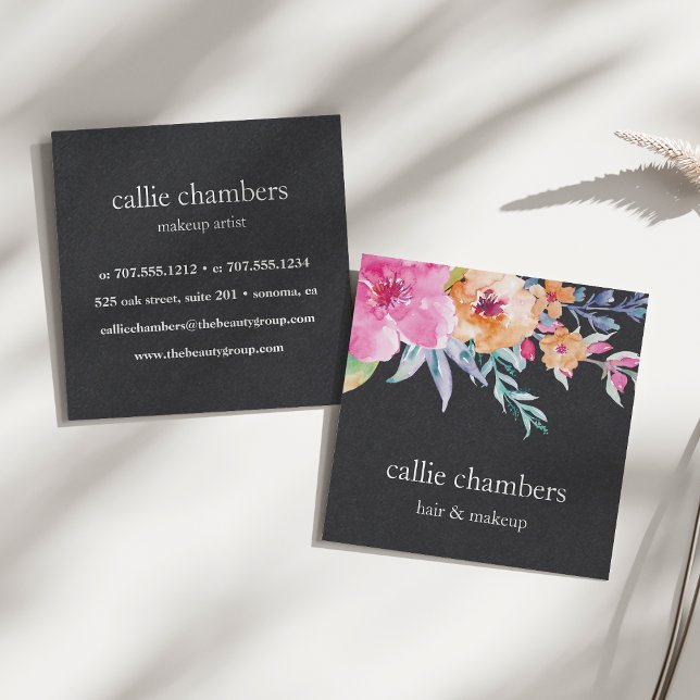 Farbige Wasserfarbe | Schwarz Quadratische Visitenkarte (Von Creator hochgeladen)