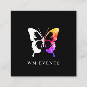 Farbige Wasserfarbe und weißer Schmetterling Quadratische Visitenkarte
