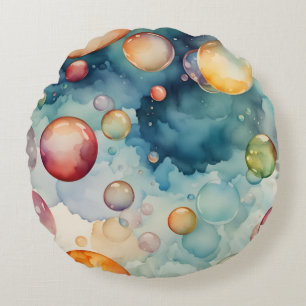Farbige Wasserfarben-Blasen-Kunst Rundes Kissen