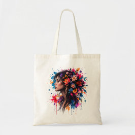 Farbige Wasserfarben-Blumen-Frau-Künstler-Tasche Tragetasche