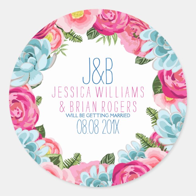 Farbige Wasserfarben Blumenrahmen Runder Aufkleber (Vorderseite)
