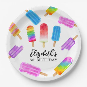 Farbige Wasserfarben-Eis-am-Stiel-Geburtstagspapie Pappteller