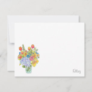 Farbige Wasserfarben, Feder & Tinte Blumenbouquet Mitteilungskarte
