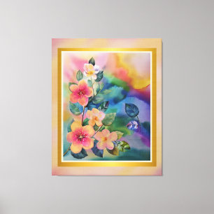 Farbige Wasserfarben-Frühlingszweig mit Blumen Leinwanddruck