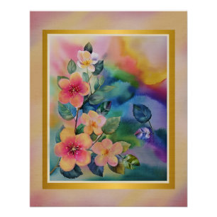 Farbige Wasserfarben-Frühlingszweig mit Blumen Poster