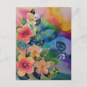 Farbige Wasserfarben-Frühlingszweig mit Blumen Postkarte
