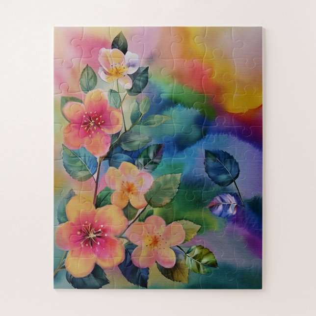 Farbige Wasserfarben-Frühlingszweig mit Blumen  Puzzle (Vertikal)