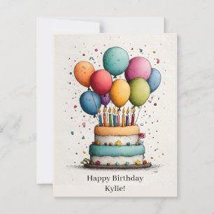 Farbige Wasserfarben-Geburtstagstorte mit Kerzen Postkarte