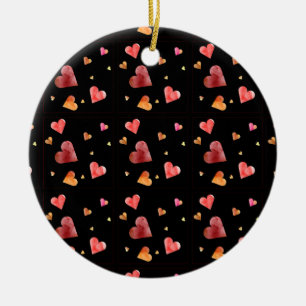 Farbige Wasserfarben-Herzen-Ornament Keramik Ornament