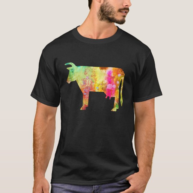Farbige Wasserfarben-Kuh T-Shirt (Vorderseite)