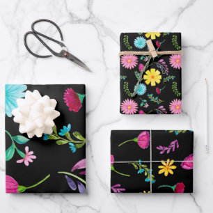 Farbige Wasserfarben-Mexikanische Fiesta-Blumen Geschenkpapier Set