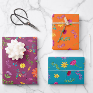 Farbige Wasserfarben-Mexikanische Fiesta-Blumen Geschenkpapier Set