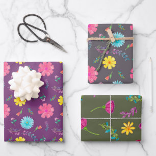 Farbige Wasserfarben-Mexiko-Party-Blumen Geschenkpapier Set