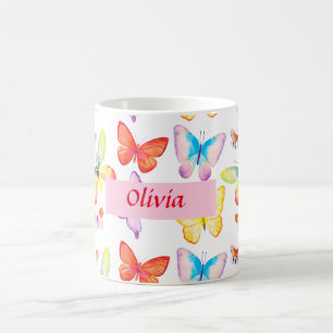 Farbige Wasserfarben-Schmetterling-Personalisierun Kaffeetasse