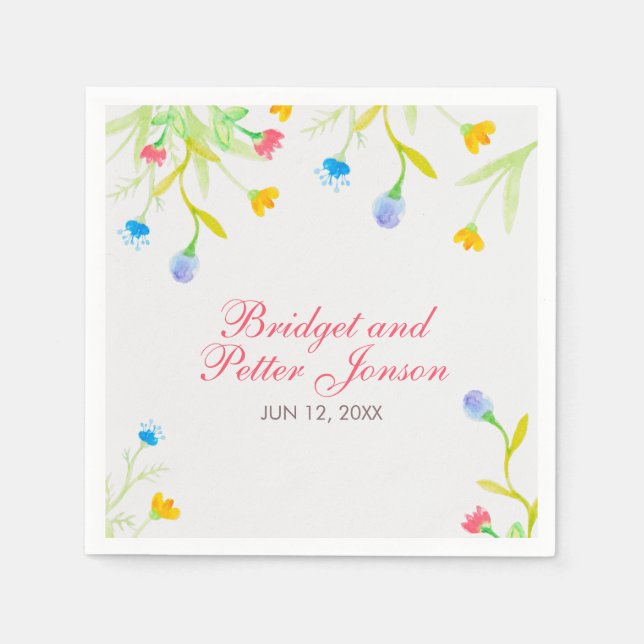 Farbige Wasserfarben Sommerliche Blume Serviette (Vorderseite)