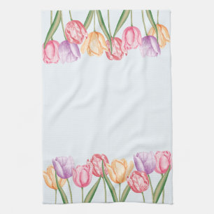 Farbige Wasserfarben-Tulpen auf Hellblau Geschirrtuch