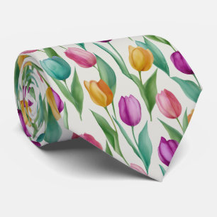 Farbige Wasserfarben-Tulpen-Blumenmuster Krawatte