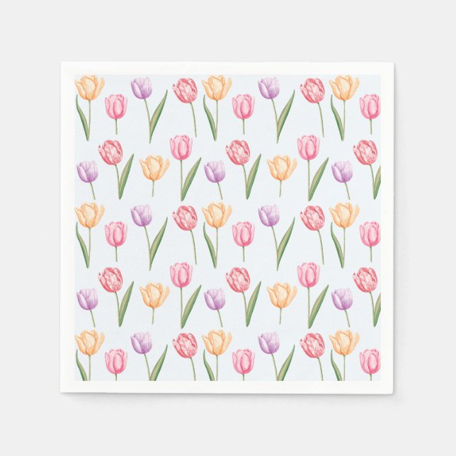 Farbige Wasserfarben-Tulpen-Blumenmuster Serviette (Vorderseite)