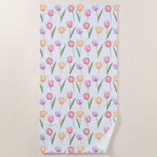 Farbige Wasserfarben-Tulpen-Blumenmuster Strandtuch