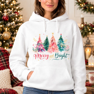 Farbige Wasserfarben-Weihnachtsbäume Fröhlich & He Hoodie