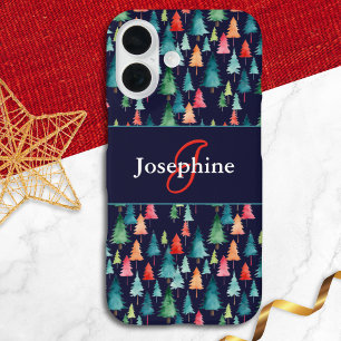 Farbige Wasserfarben-Weihnachtsbäume Monogrammiert iPhone 16 Hülle