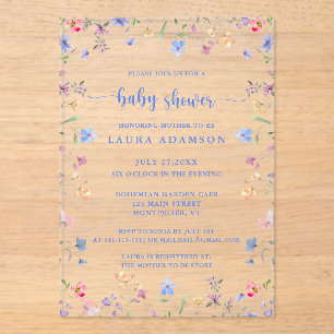Farbige Wasserfarben-Wildblumen-Baby-Party Acryleinladungen