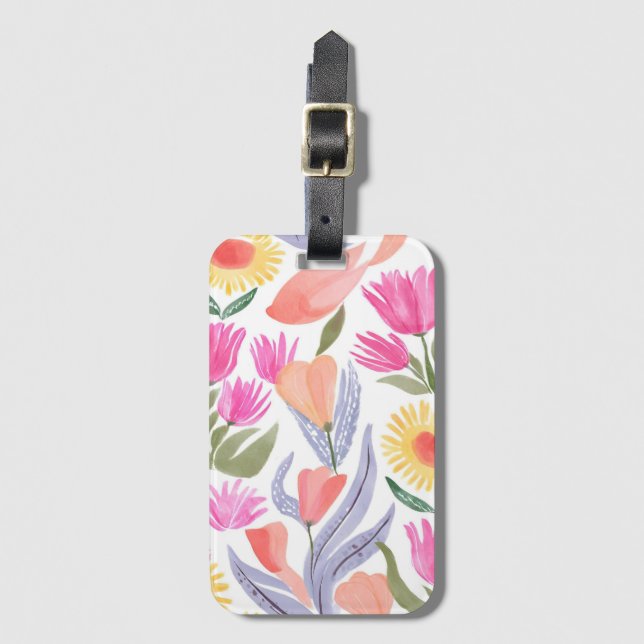 Farbige Wasserfarben-Wildblumen | Handgemalt Gepäckanhänger (Vorderseite Vertikal)