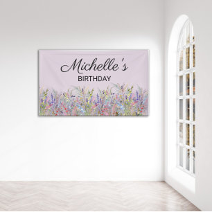Farbige Wasserfarben-Wildblumen Lila Geburtstag Banner