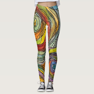 Farbige Wasserfarbenkreise Tintenschriftzüge Punkt Leggings