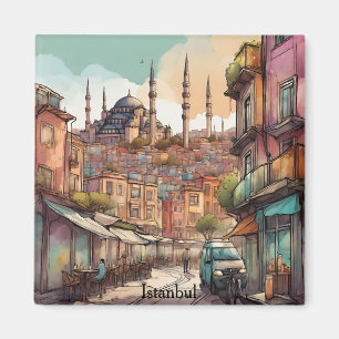 Farbige Wasserfarbenmalerei Istanbul Skyline Magnet