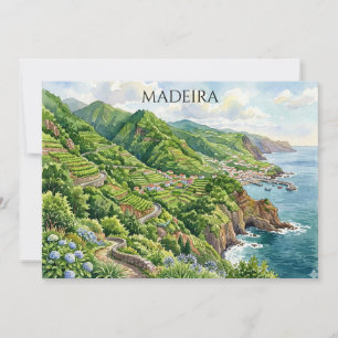 Farbige Wasserfarbenmalerei Madeira Portugal Karte