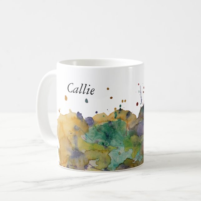 Farbige Wasserfarbensplitter, Personalisiert 1 Kaffeetasse (Vorderseite Links)