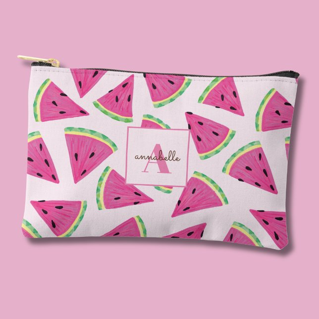 Farbige Wassermelonen-Scheiben-Monogramm Zubehörtasche (Tropical fruit watermelon personalized accessory pouch)