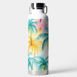 FARBIGE WATERCOLOR TROPISCHE PALMEN TRINKFLASCHE
