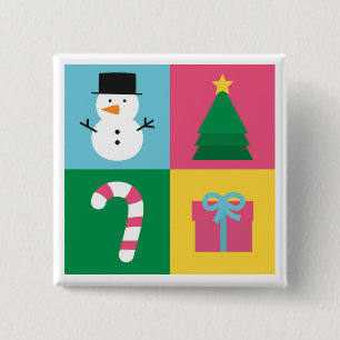 Farbige Weihnachten mit Schneemann, Baum, Süßigkei Button