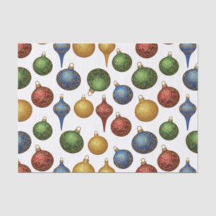 Farbige Weihnachts-Vintage-Ornamente auf Weiß Seidenpapier