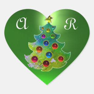 FARBIGE WEIHNACHTSBAUM IN GRÜN GOLD FUNKELN Herz-Aufkleber