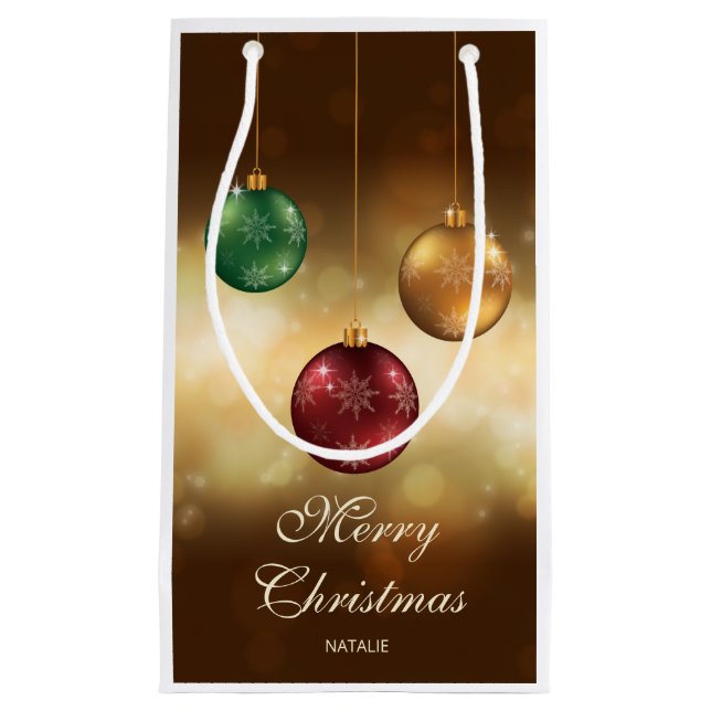 Farbige Weihnachtsbaumchen mit individuellem Text Kleine Geschenktüte (Vorderseite)