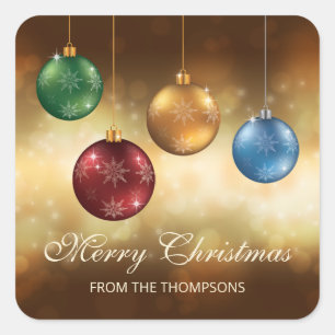 Farbige Weihnachtsbaumchen mit individuellem Text Quadratischer Aufkleber