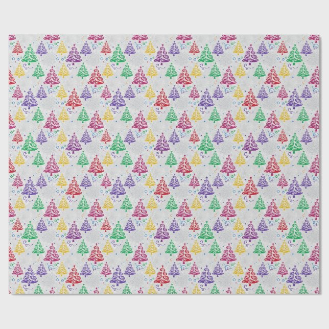Farbige Weihnachtsbäume Xmas Geschenkpapier (Flach)