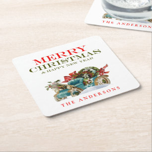 Farbige Weihnachtsfahrzeug Frohe Weihnachtsfeier Rechteckiger Pappuntersetzer