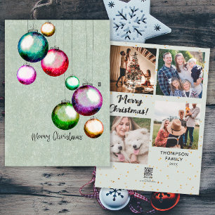 Farbige Weihnachtskugeln 4 Familienfoto Collage Feiertagskarte
