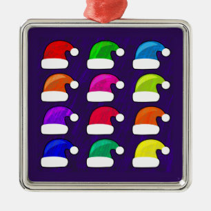 Farbige Weihnachtsmannmützen Silbernes Ornament