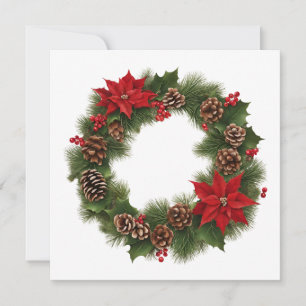 Farbige Weihnachtsrote Poinsettie, Tannenzapfen-Kr Feiertagskarte
