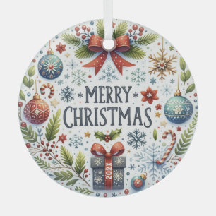 Farbige Weihnachtssymbole frohe Weihnachtstexte Ornament Aus Glas