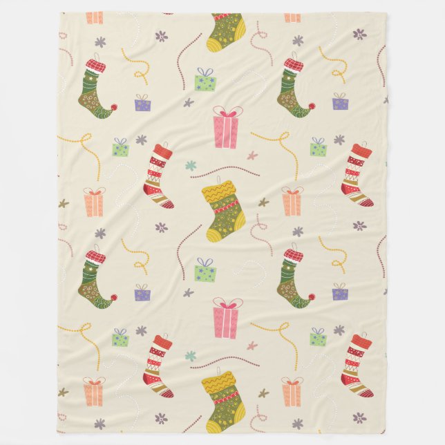 Farbige Weihnachtssymbole veränderbarer Hintergrun Fleecedecke (Vorderseite)