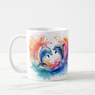 Farbige Welle Herz Delfin Kaffeetasse