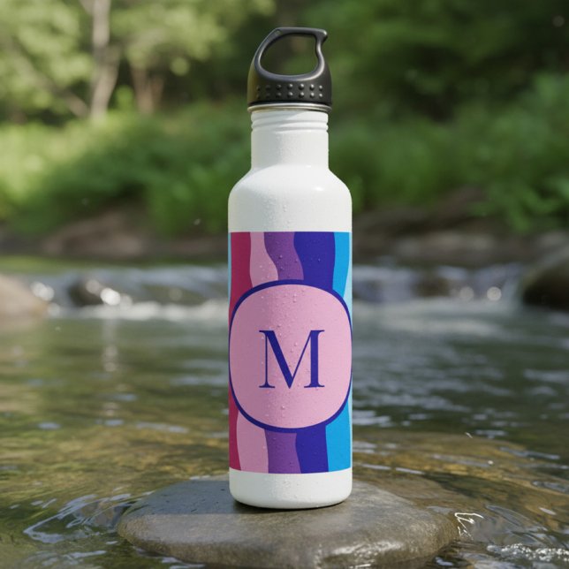 Farbige Wellen mit Monogramm Edelstahlflasche (colorful bottle with monogram)